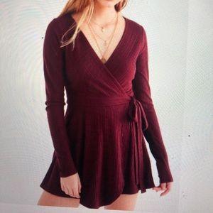Urban Outfitters maroon wrap romper
